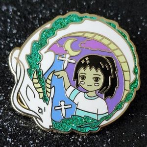 3/$20Spirited Away Chihiro Sen Haku Dragon & Paper Birds Glitter Hard Enamel Pin